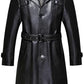 Black Double Collar Long Trench Leather Coat