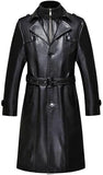 Black Double Collar Long Trench Leather Coat
