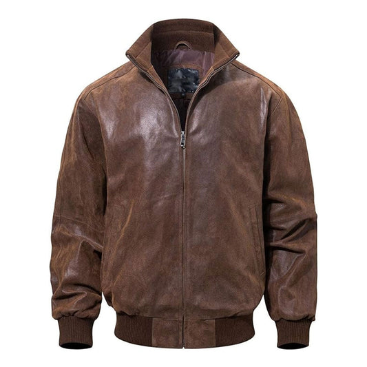 Men's Casual Bomber Real Leather Jacket-Men's Bomber Jacket-Premium Leather Store