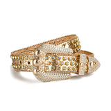 Skull Buckle Gold Strap With Crystal Studded Rhinestone Belt