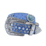 Engraved Buckle Flower Blue Strap With Multi & Crystal Studded Rhinestone Belt