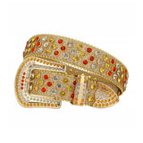 Multi Crystal Rhinestone Belt Gold Strap