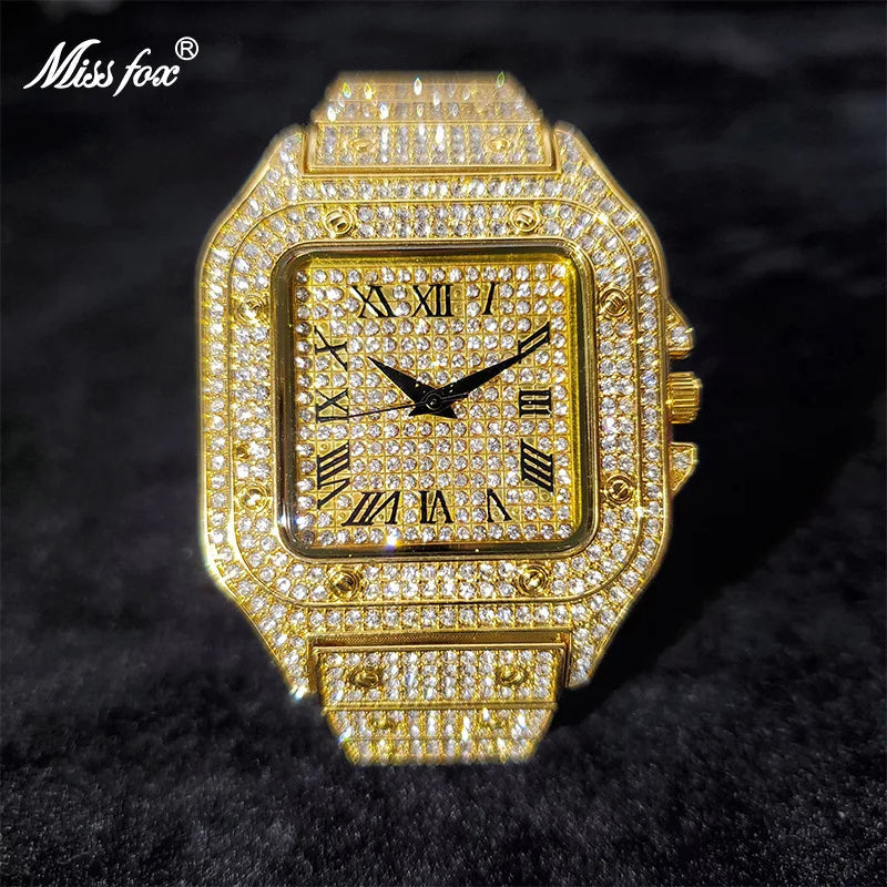 Iced-Out Men's Quartz Watch with CZ & Moissanite Stones