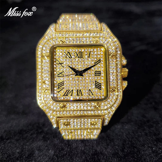 Iced-Out Men's Quartz Watch with CZ & Moissanite Stones
