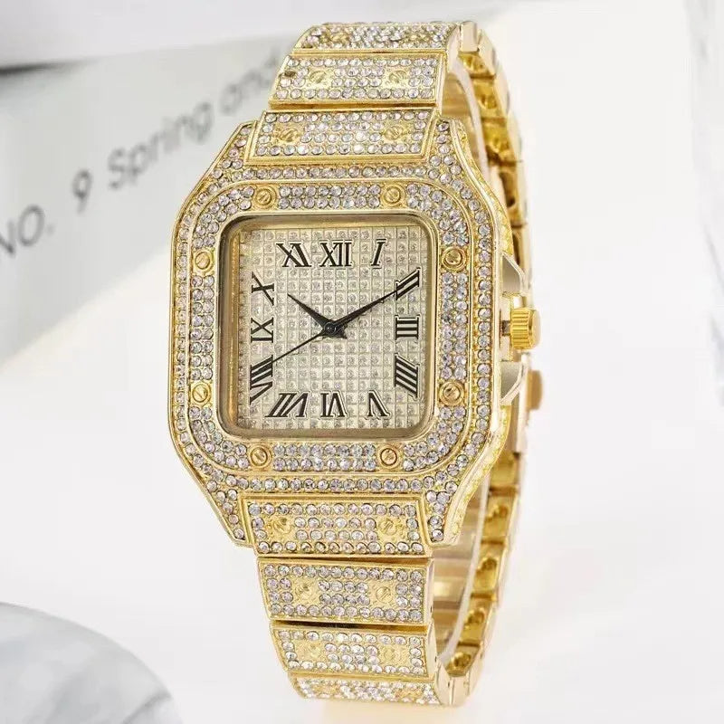 Luxury Iced-Out Square Quartz Watch Unisex