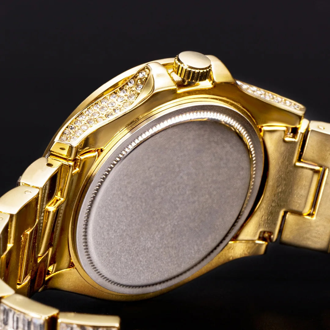 Luxury Gold Hip-Hop Quartz Watch with Faux Gemstones