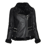 Women's Spanish Merino Faux Shearling Black Leather Jacket-Women Shearling Jacket-Premium Leather Store