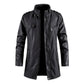 Black Stand Collar Vintage Casual Biker Leather Coat