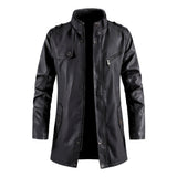 Black Stand Collar Vintage Casual Biker Leather Coat