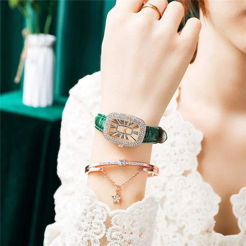 Women's Rhinestone Quartz Watch with Leather strap Perfect Gift