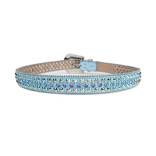 Blue Color Studded Rhinestone Belt With Blue Strap