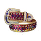 Blue and Chromatic Rhinestone Belt With Red Chromatic Strap