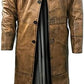 Brown Distressed Vintage Below Knee Long Leather Coat