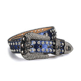 Skull Buckle Shiny Navy Strap With Navy & Crystal Studded Rhinestone Belt