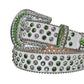 Green and Diamond Rhinestone Belt With White Textured Strap