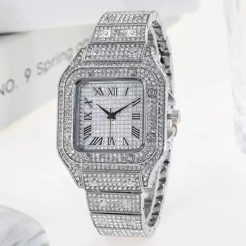 Luxury Iced-Out Square Quartz Watch Unisex