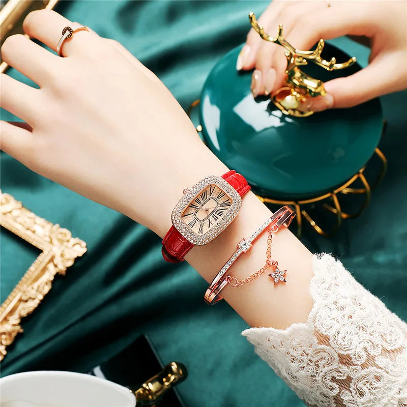 Women's Rhinestone Quartz Watch with Leather strap Perfect Gift