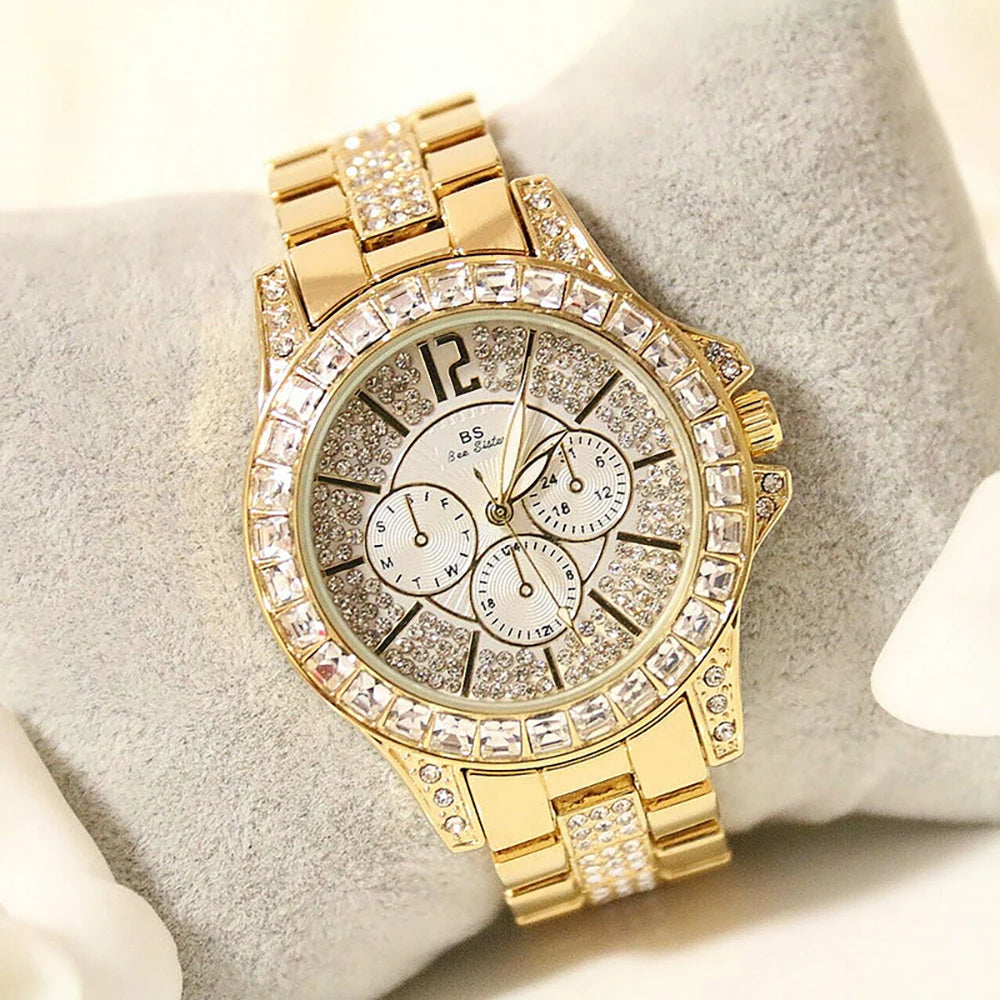 Elegant Women's Quartz Watch with Full Diamond Design