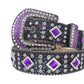 Purple Sapphire Rhinestone Belt With Black Glitter Strap