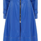Blue Long Sleeves Full Zipper Ankle Trench Leather Coat