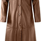 Brown Classic Trench Real Leather Long Motorcycle Coat