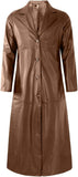Brown Classic Trench Real Leather Long Motorcycle Coat