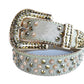 Chromatic Rhinestone And Copper Studs Belt With Grey Strap