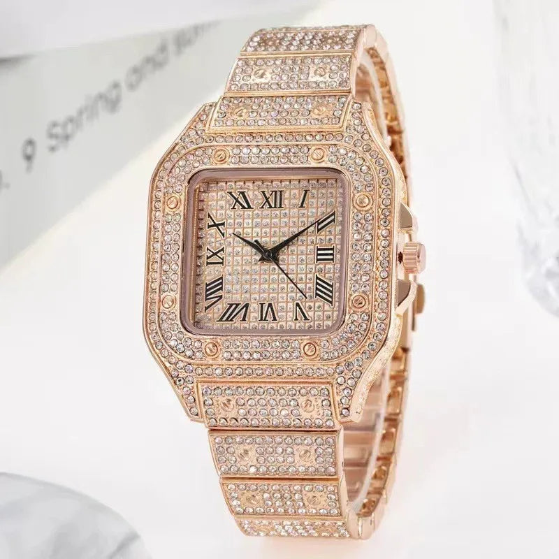 Luxury Iced-Out Square Quartz Watch Unisex