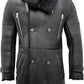 Men's Double-Breasted Black Reefer Coat in Genuine Leather