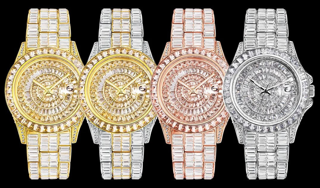 Luxury Gold Hip-Hop Quartz Watch with Faux Gemstones