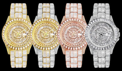 Luxury Gold Hip-Hop Quartz Watch with Faux Gemstones