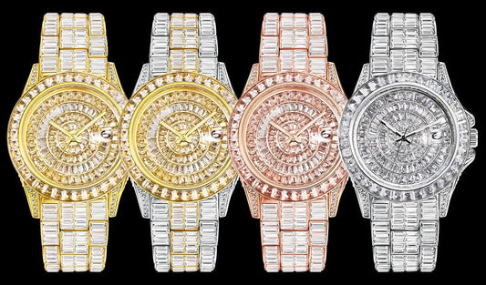 Luxury Gold Hip-Hop Quartz Watch with Faux Gemstones