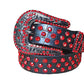 Red Rhinestone Belt With Black Textured Strap
