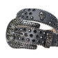 Black Rhinestone Belt With Charcoal Snake Texture Strap and Skull Buckles