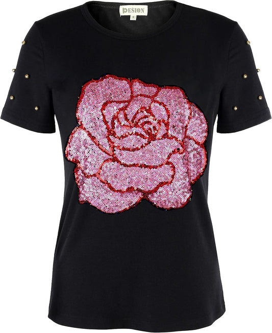 Flower Print Rhinestone Shirt