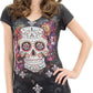 Floral Skull Printed Rhinestone Shirt