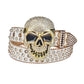 Diamond Rhinestone Belt With White Strap and Skull Buckles