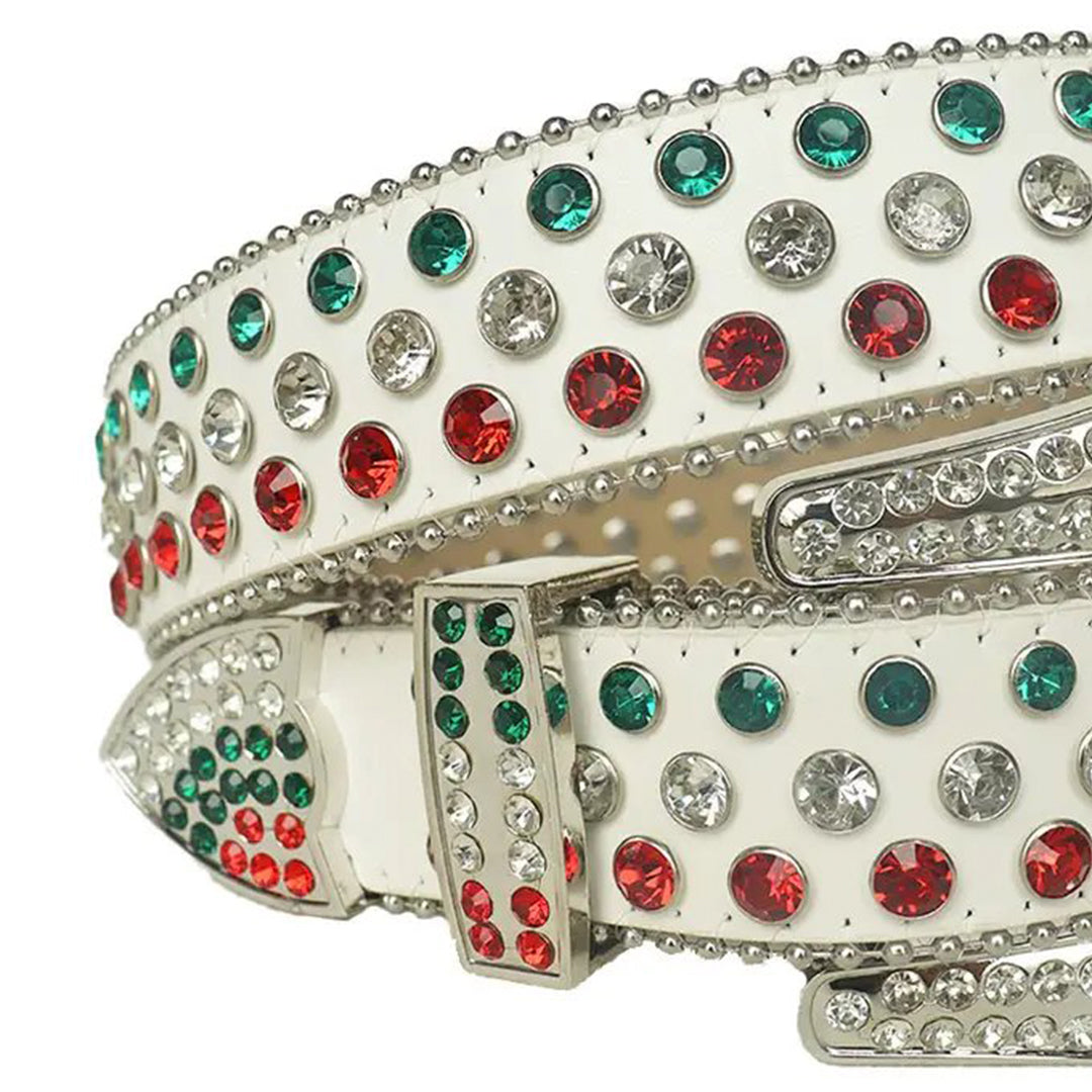 Multi Color Rhinestone Belt With White Strap