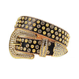 Black Strap With Gold & Crystal Studded Rhinestone Belt