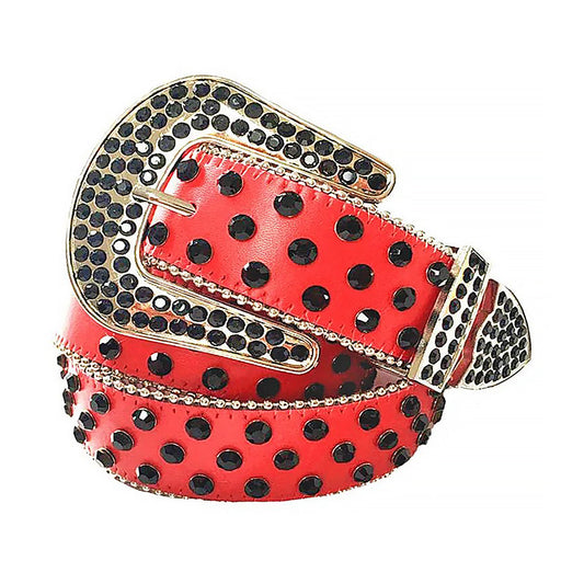 Black Rhinestone Belt With Red Strap