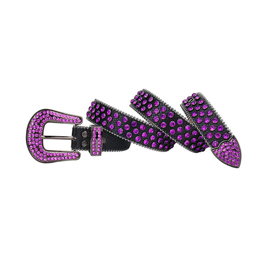Black Strap With Purple Studded Rhinestone Belt