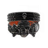 Metal Skull Buckle Black Strap With Black Studded Rhinestone Belt