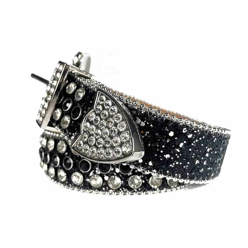 Black Strap With Diamond White & Black Studded Rhinestone Belt