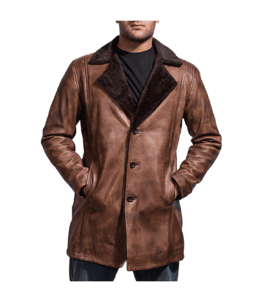 Brown Real Leather Long Coat