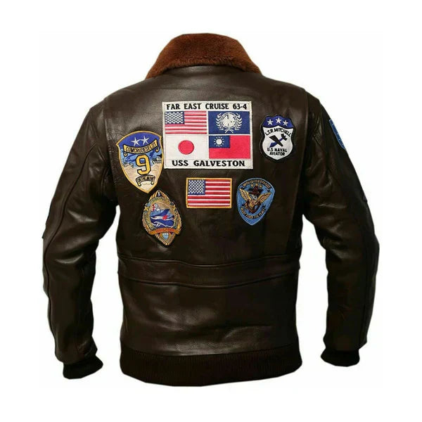 Top Gun Brown Faux Shearling Maverick Bomber Jacket-Men Shearling Jacket-Premium Leather Store