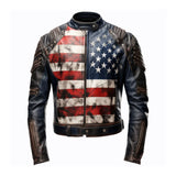 Men's USA Flag Casual Motorcycle Leather Jacket-Men's Biker Jackets-Premium Leather Store