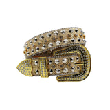 Gold Engraved Buckle Western Belt With Crystal Studded Rhinestones