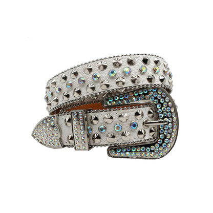 Silver Studs and Vintage Western Flair With Radiant White Rhinestone Belt