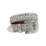 Engraved Buckle Silver Western With Crystal Studs Rhinestone Belt