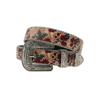 Wide Buckle Design Strap With Blue Studded Rhinestone Belt